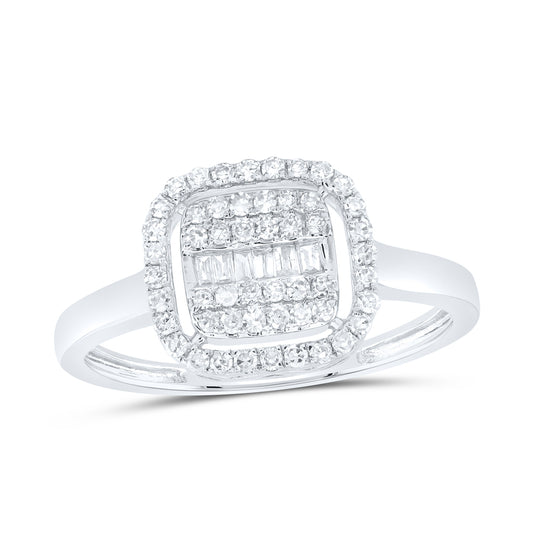 10kt White Gold 1/3 Cttw Natural Diamond Fashion Cushion Wedding Engagement Anniversary Ring, Women Size: 5-9