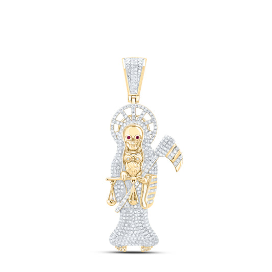 10kt Yellow Gold 2 1/2- Cttw Natural Diamond Santa Muerte Mens Charm