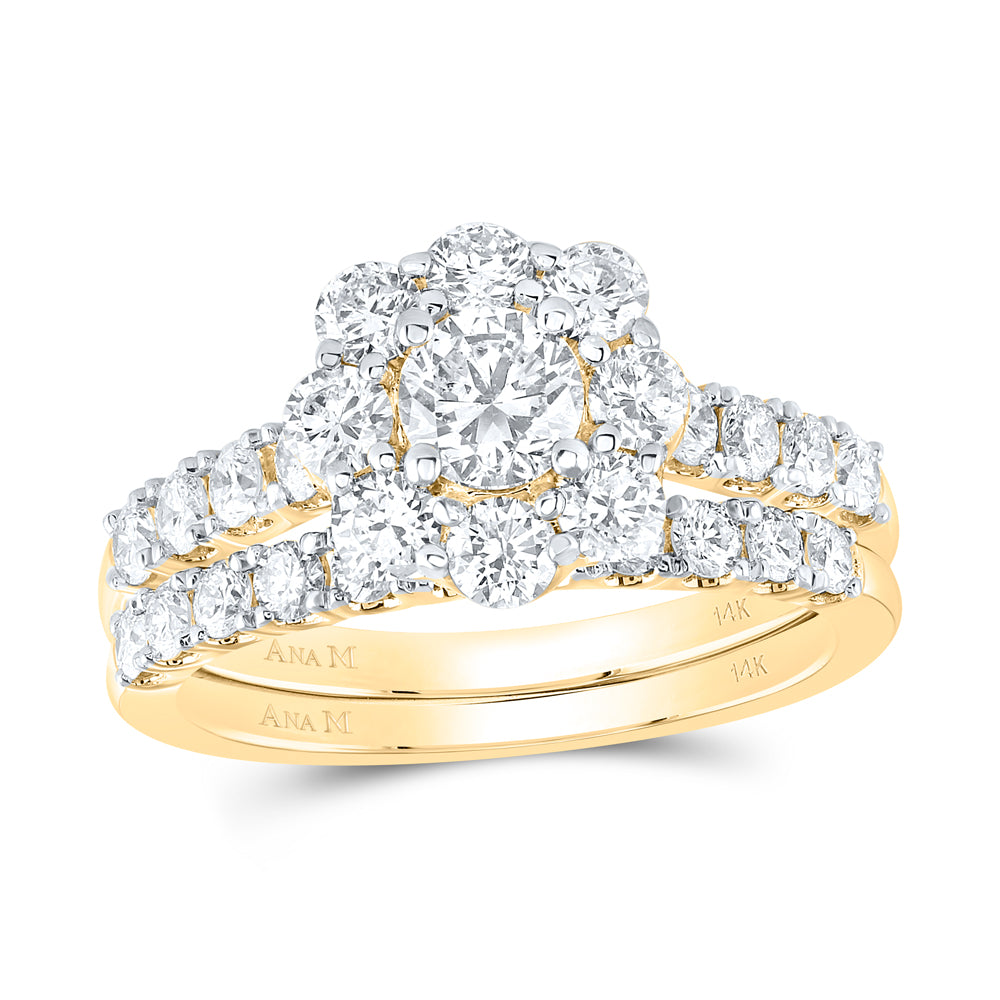 14K Yellow Gold 2Ctw Natural Diamond Ana M 1/2Ct-Crd Flower Bridal Set