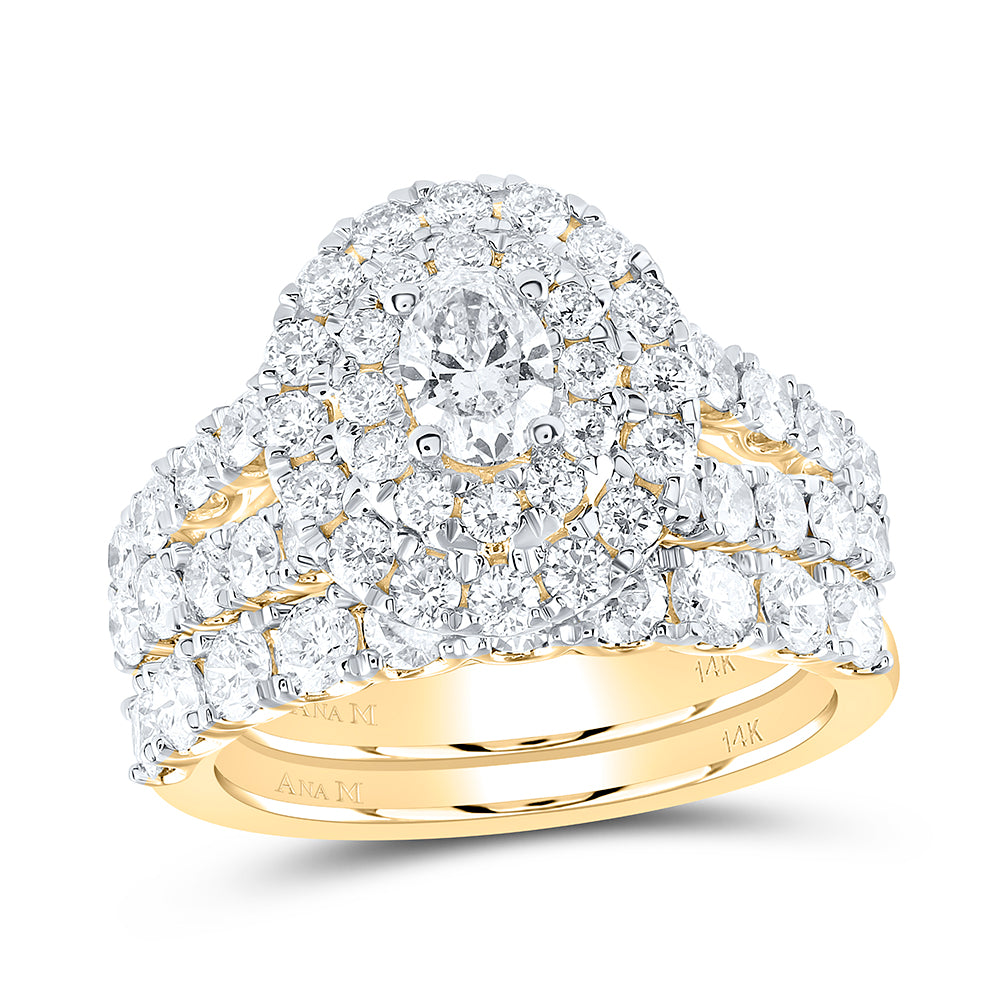 14kt Yellow Gold 2 3/4 Cttw Natural Diamond Ana M 3/8 Cttw Oval Double Halo Wedding Engagement Anniversary Bridal Set, Women Size: 5-9