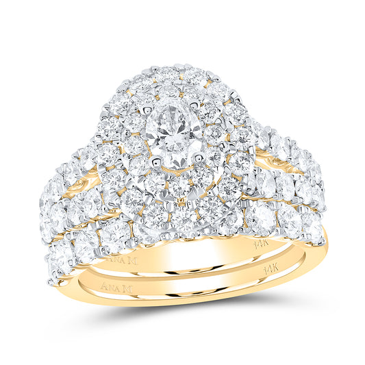 14kt Yellow Gold 2 3/4 Cttw Natural Diamond Ana M 3/8 Cttw Oval Double Halo Wedding Engagement Anniversary Bridal Set, Women Size: 5-9