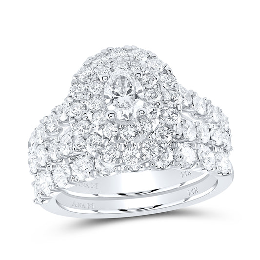 14kt White Gold 2 3/4 Cttw Natural Diamond Ana M 3/8 Cttw Oval Double Halo Wedding Engagement Anniversary Bridal Set, Women Size: 5-9