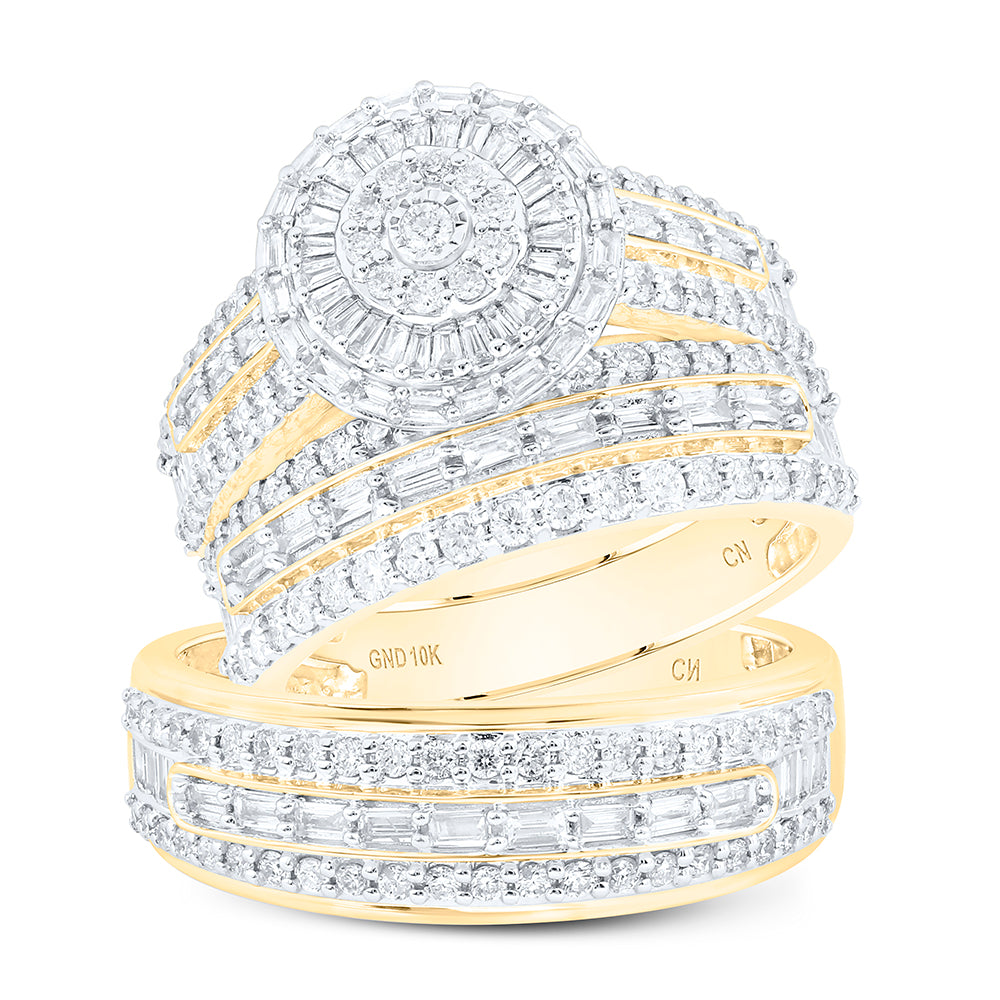 10kt Yellow Gold His & Hers 1 3/4 Cttw Natural Diamond Fashion Bridal Wedding Ring Band Set, Women Size: 5-9, Men Size: 8-12