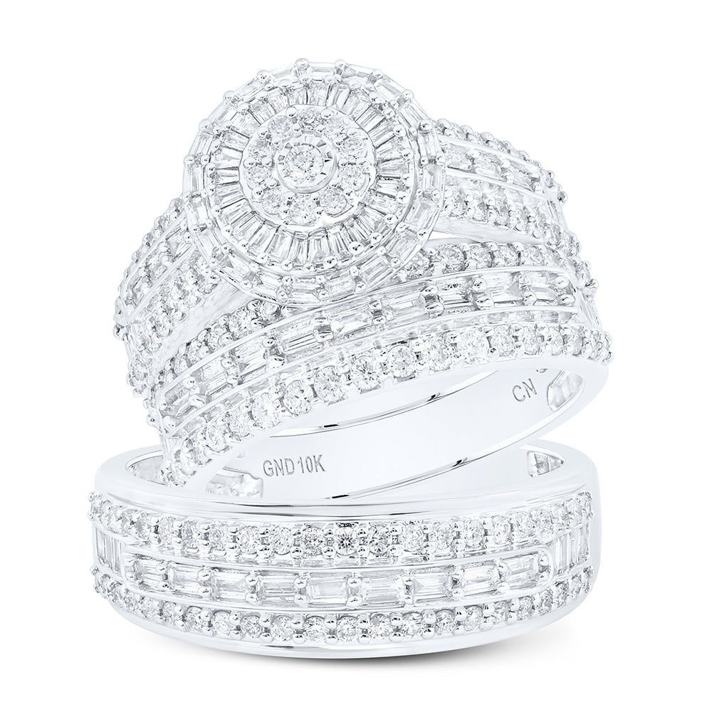 10kt White Gold His & Hers 1 3/4 Cttw Natural Diamond Fashion Bridal Wedding Ring Band Set, Women Size: 5-9, Men Size: 8-12