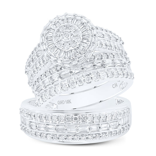 10kt White Gold His & Hers 1 3/4 Cttw Natural Diamond Fashion Bridal Wedding Ring Band Set, Women Size: 5-9, Men Size: 8-12