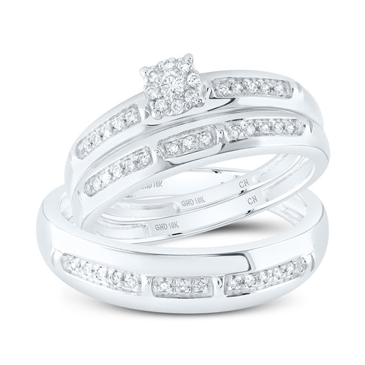 10kt White Gold His & Hers 1/4 Cttw Natural Diamond Fashion Bridal Wedding Ring Band Set, Women Size: 5-9, Men Size: 8-12