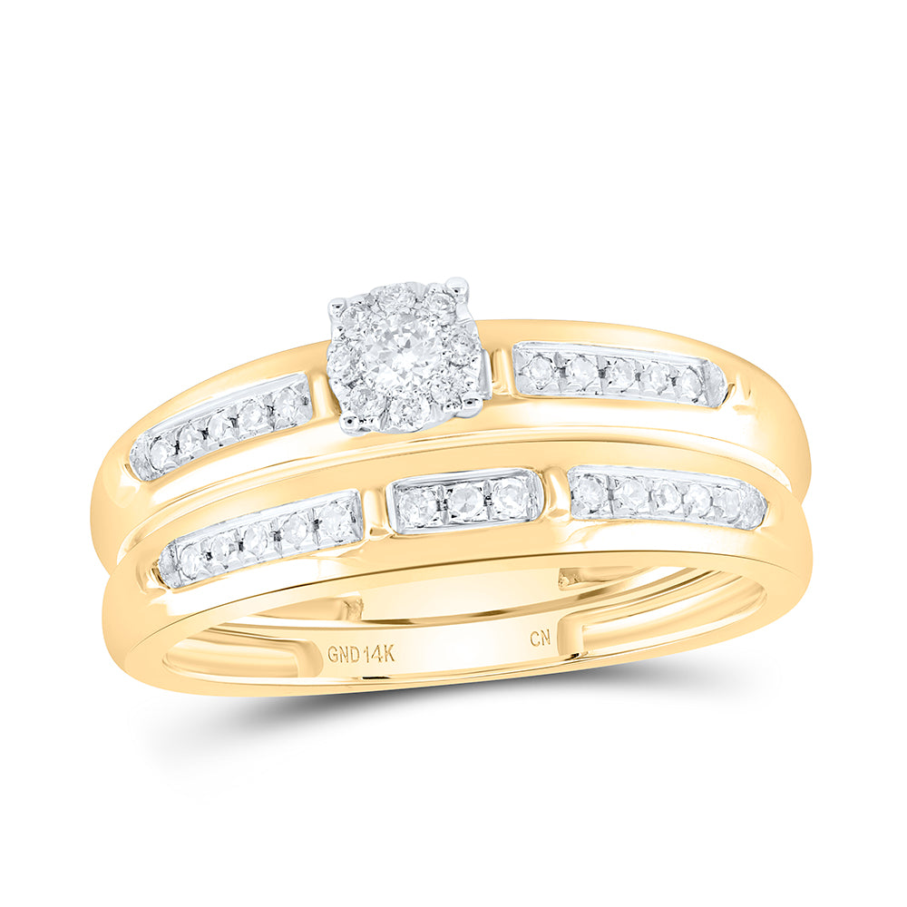 14k White Yellow Gold His & Hers 1/4 Cttw Natural Diamond Fashion Bridal Wedding Ring Band Set , Women Size: 5-9, Men Size: 8-12