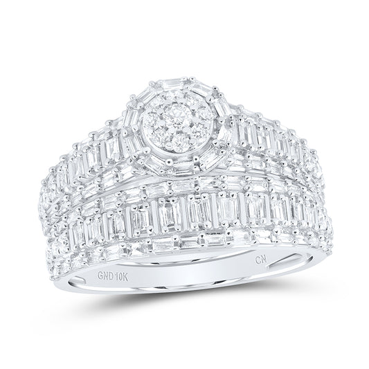 10kt White Gold His & Hers 1 3/8 Cttw Natural Diamond Fashion Bridal Wedding Ring Band Set, Women Size: 5-9, Men Size: 8-12