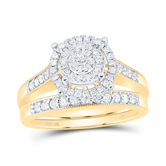 10kt Yellow Gold His & Hers 1 Cttw Natural Diamond Fashion Bridal Wedding Ring Band Set, Women Size: 5-9, Men Size: 8-12