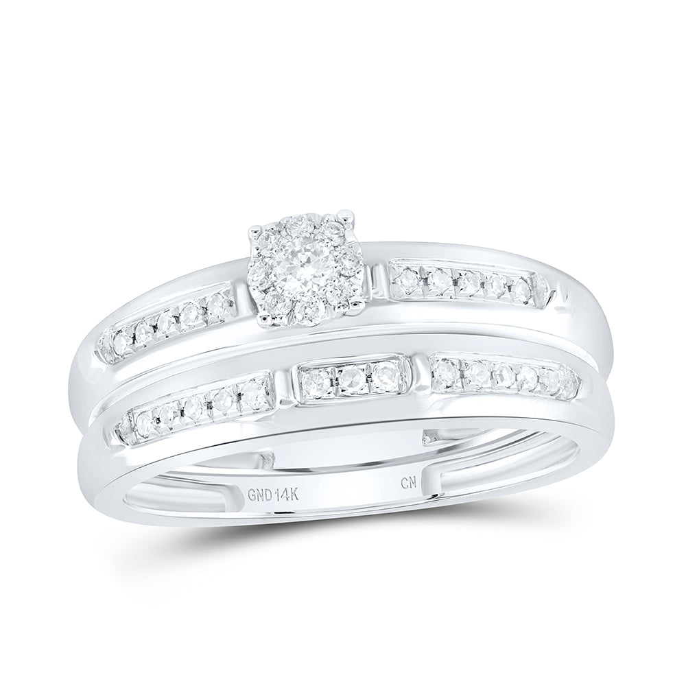 14kt White Gold His & Hers 1/4 Cttw Natural Diamond Fashion Bridal Wedding Ring Band Set, Women Size: 5-9, Men Size: 8-12