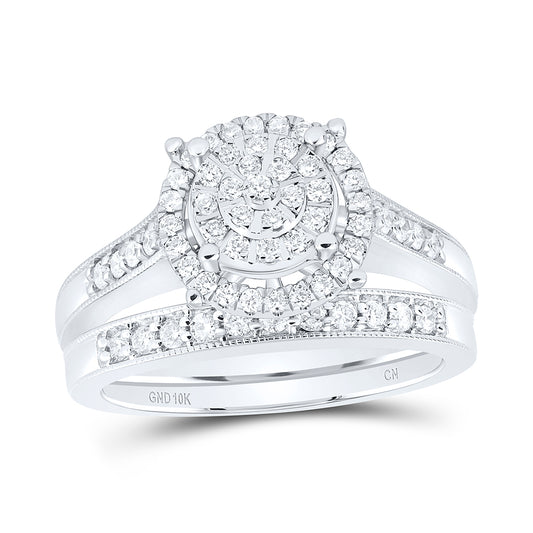 10kt White Gold His & Hers 1 Cttw Natural Diamond Fashion Bridal Wedding Ring Band Set, Women Size: 5-9, Men Size: 8-12