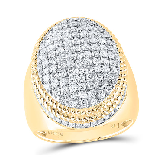 10kt Yellow Gold 2 Cttw Natural Diamond Oval Mens Ring, Men Size: 8-12
