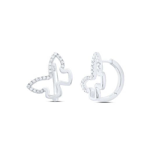 10kt White Gold 1/3 Cttw Natural Diamond Fashion Butterfly Huggies Earring
