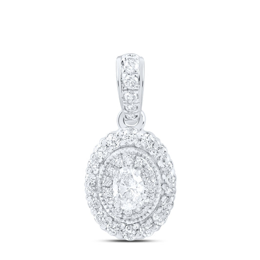 14kt White Gold 3/8 Cttw Natural Diamond Fashion Oval Pendant