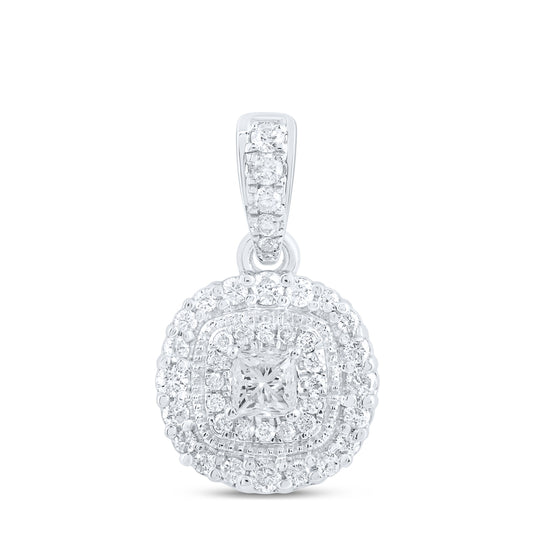 14kt White Gold 3/8 Cttw Natural Diamond Fashion Cushion Pendant