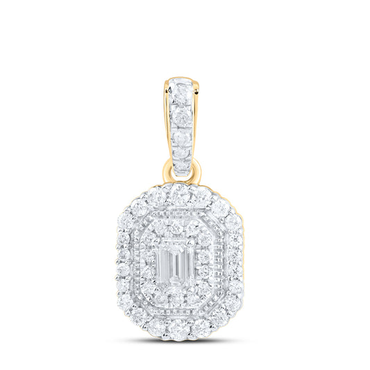 14kt Yellow Gold 3/8 Cttw Natural Diamond Fashion Emerald Pendant