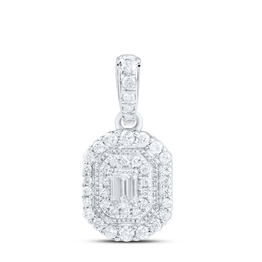 14kt White Gold 3/8 Cttw Natural Diamond Fashion Emerald Pendant