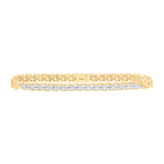 10kt Yellow Gold 1 1/4 Cttw Natural Diamond Mens T Bracelet, Length: 8.5 Inch