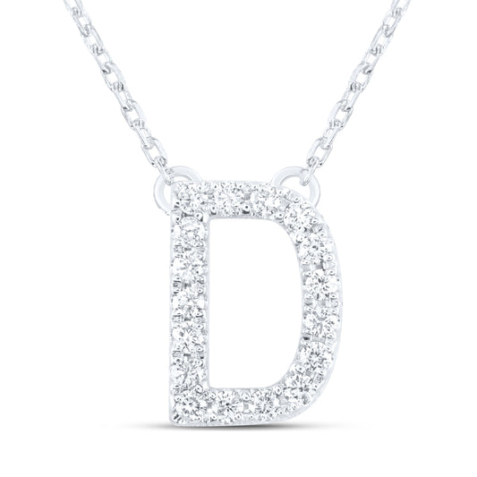 14K White Gold 1/5 Ctw Natural Diamond Initial "D" Fashion Necklace (16 Inch)