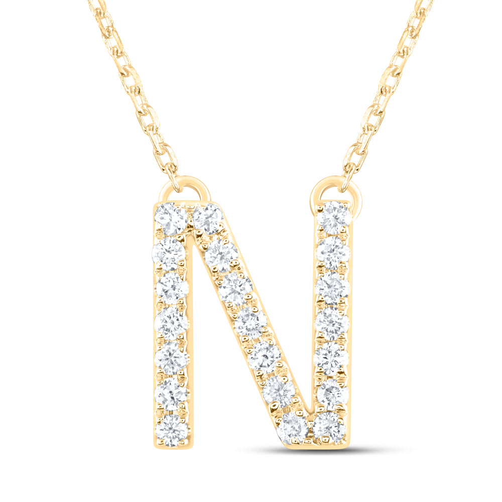 14kt Yellow Or White Gold Natural Diamond Ana M Initial Fashion Necklace, Length: 16 Inch