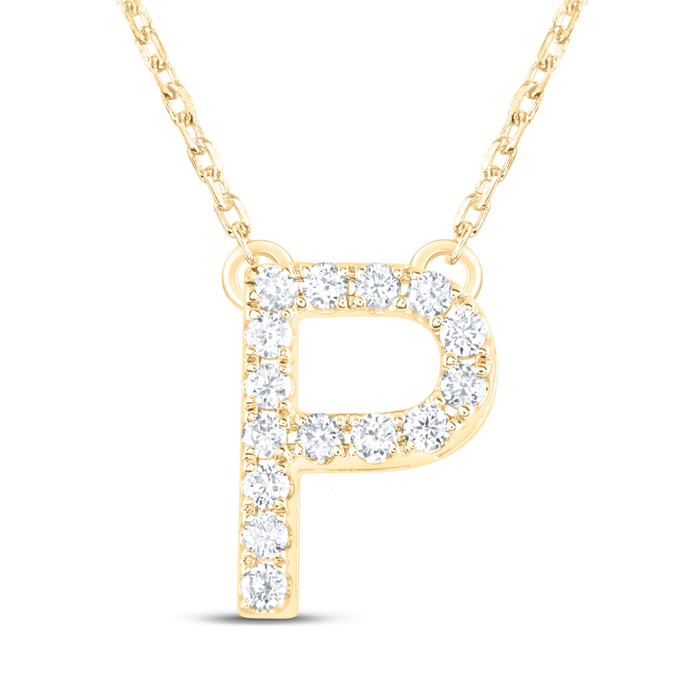 14K Yellow Gold 1/5Ctw Natural Diamond Ana M Initial Fashion Necklace (16 Inch)
