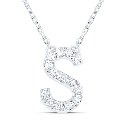 14K White Gold 1/6 Ctw Natural Diamond Initial "S" Fashion Necklace (16 Inch)