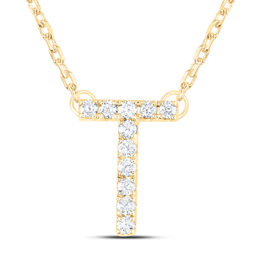 14K Yellow or White Gold 1/8 Ctw Natural Diamond Initial "T" Fashion Necklace (16 Inch)