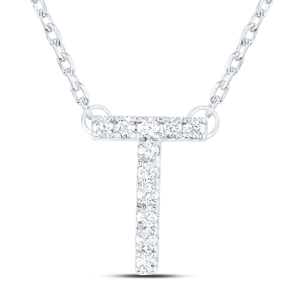 14K Yellow or White Gold 1/8 Ctw Natural Diamond Initial "T" Fashion Necklace (16 Inch)