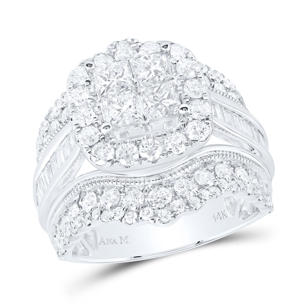 14kt White Gold 3 Cttw Natural Diamond Cushion Single Halo Wedding Engagement Anniversary Bridal Set, Women Size: 5-9