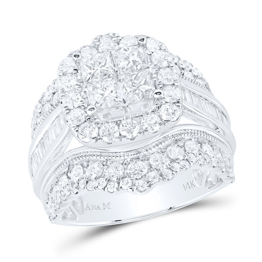 14kt White Gold 3 Cttw Natural Diamond Cushion Single Halo Wedding Engagement Anniversary Bridal Set, Women Size: 5-9