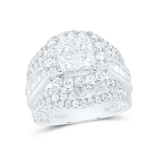 14kt White Gold 3 3/8 Cttw Natural Diamond Cushion Single Halo Wedding Engagement Anniversary Bridal Set, Women Size: 5-9