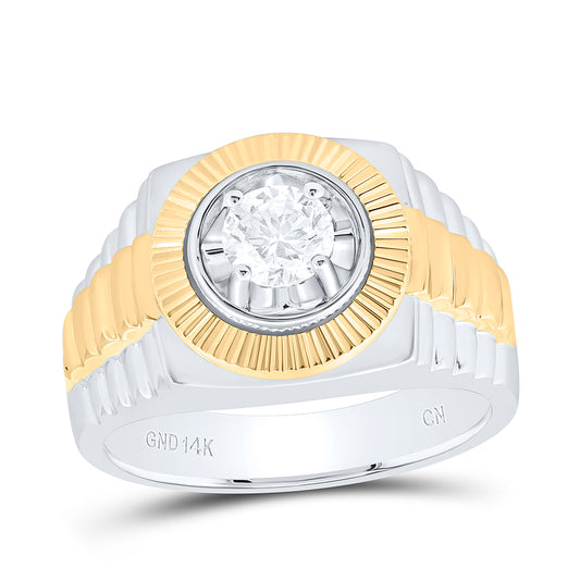 14k Yellow White 3/4 Cttw Natural Diamond Mens Ring, Men Size: 8-12