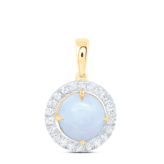 10kt Yellow Gold 1/5 Cttw Natural Diamond 8mm Opal Natural Gem Round Pendant