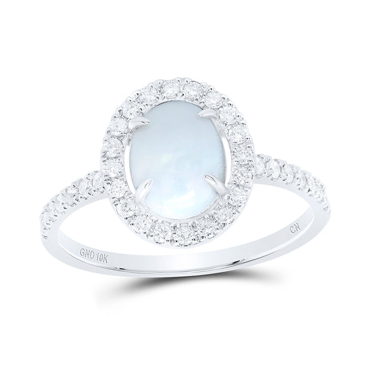 10kt White Gold 1/3 Cttw Natural Diamond 8x6mm Opal Natural Gem Oval Wedding Engagement Anniversary Ring, Women Size: 5-9
