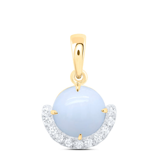 10kt Yellow Gold 1/8 Cttw Natural Diamond 8mm Opal Natural Gem Round Pendant
