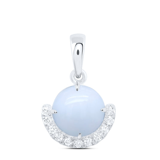 10kt White Gold 1/8 Cttw Natural Diamond 8mm Opal Natural Gem Round Pendant