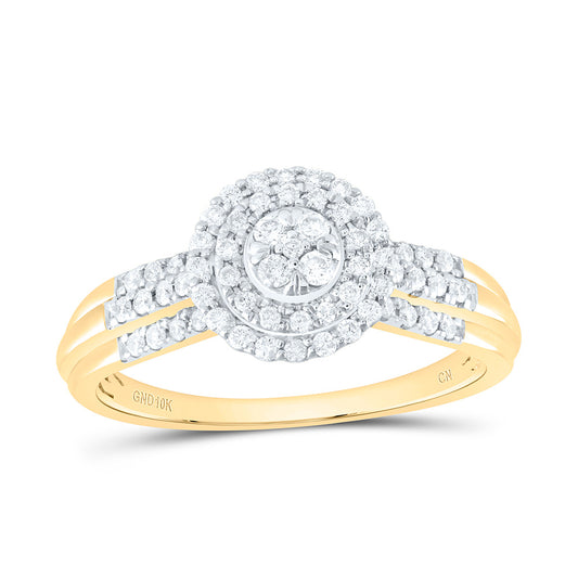 10kt Yellow Gold 1/3 Cttw Natural Diamond Round Double Halo Bridal Wedding Engagement Anniversary Ring, Women Size: 5-9