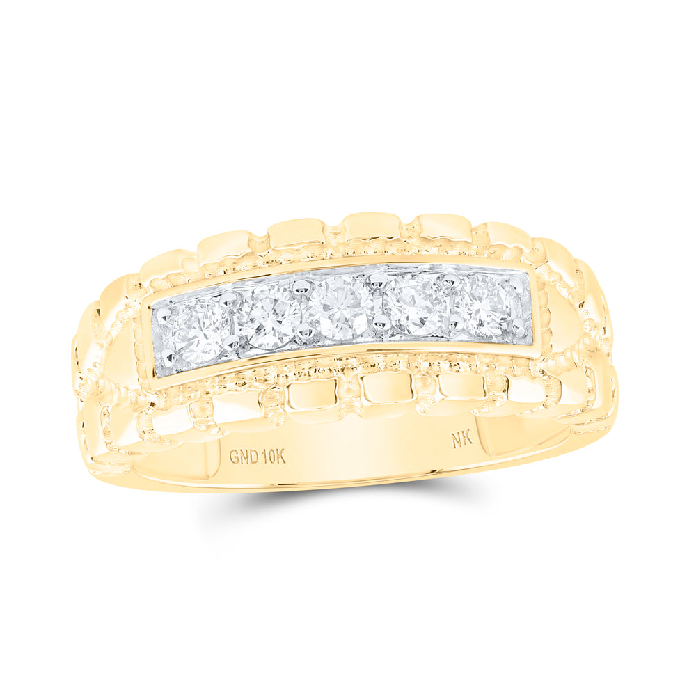 10kt Yellow Gold 1/2 Cttw Natural Diamond Nugget Mens Ring, Men Size: 8-12