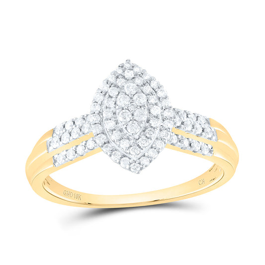 10kt Yellow Gold 1/3 Cttw Natural Diamond Marquise Double Halo Bridal Wedding Engagement Anniversary Ring, Women Size: 5-9