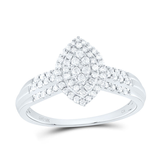 10kt White Gold 1/3 Cttw Natural Diamond Marquise Double Halo Bridal Wedding Engagement Anniversary Ring, Women Size: 5-9