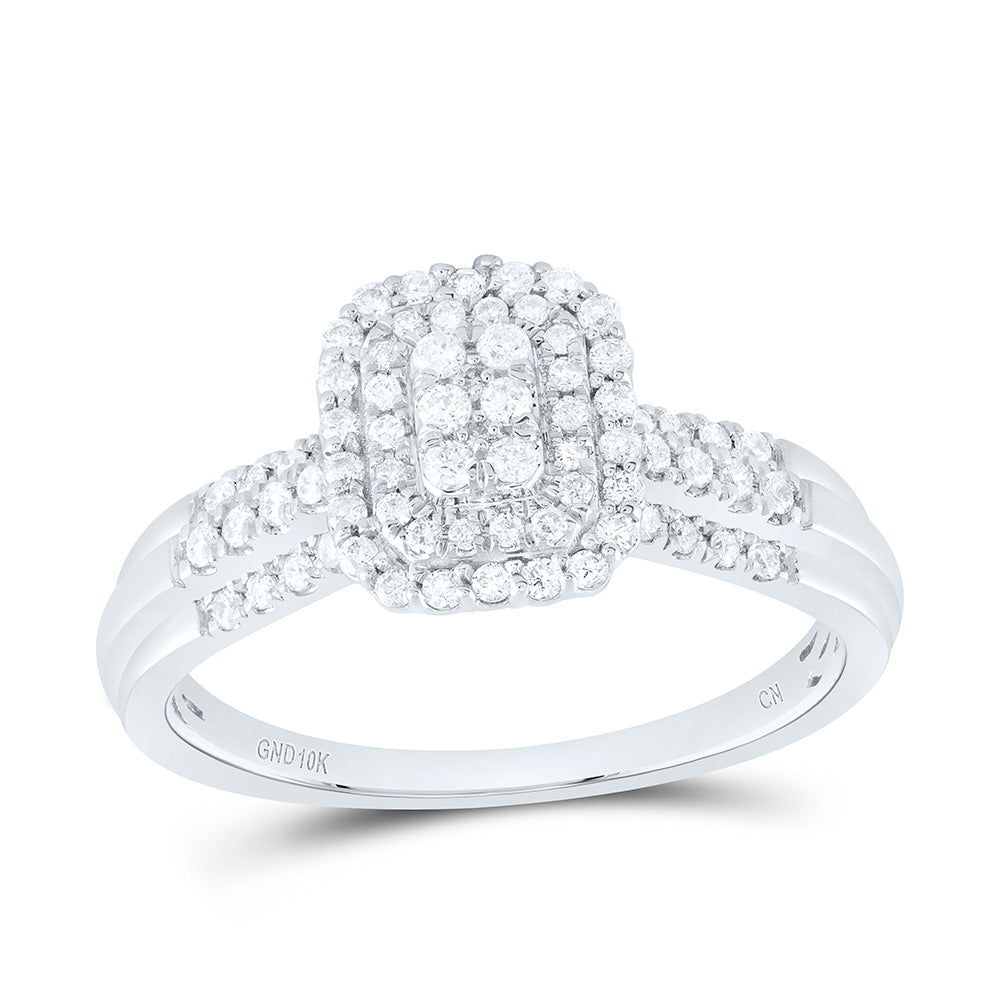 10kt White Gold 1/3 Cttw Natural Diamond Emerald Double Halo Bridal Wedding Engagement Anniversary Ring, Women Size: 5-9