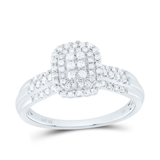 10kt White Gold 1/3 Cttw Natural Diamond Emerald Double Halo Bridal Wedding Engagement Anniversary Ring, Women Size: 5-9