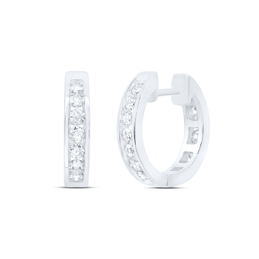14kt White Gold 7/8 Cttw Natural Diamond Fashion High Hoops Earring