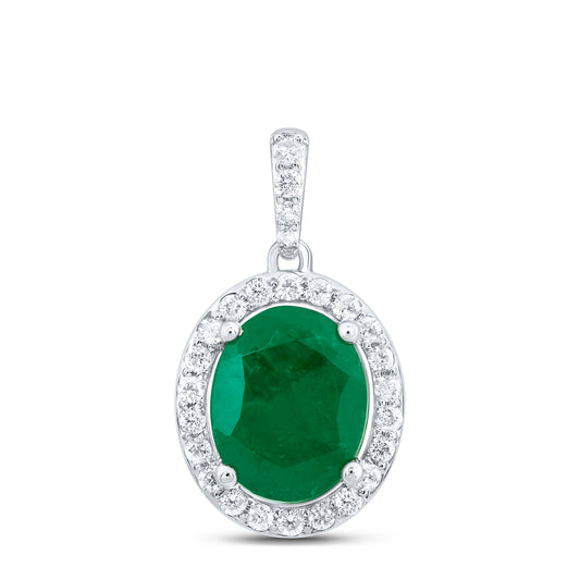 10kt White Gold 1/3 Cttw Natural Diamond 10x8 Mm Oval Emerald Synthetic Pendant