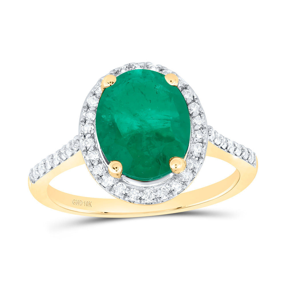 10kt Yellow Gold 1/3 Cttw Natural Diamond 10x8 Mm Oval Emerald Synthetic Wedding Engagement Anniversary Ring, Women Size: 5-9