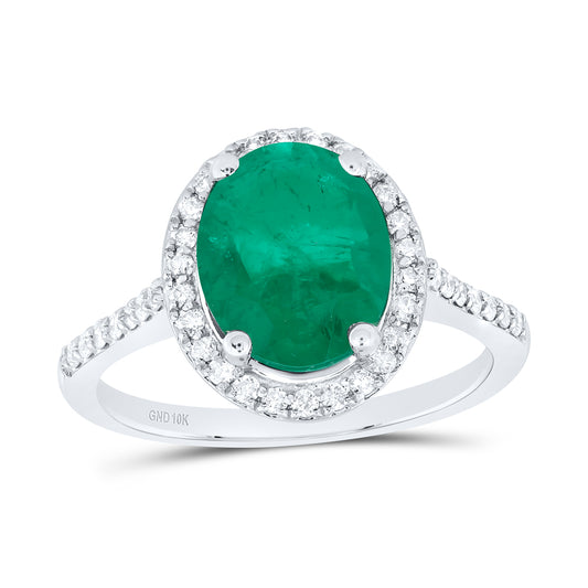 10K White Gold 1/3 Ctw Natural Diamond 10X8 MM Oval Emerald Synthetic Ring, Womens Size: 5-9