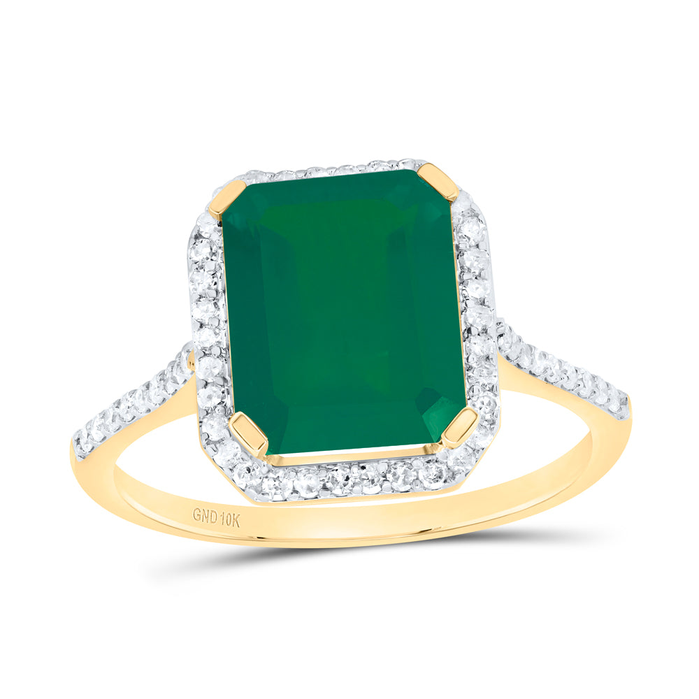 10kt Yellow Gold 1/4 Cttw Natural Diamond 10x8 Mm Emerald Emerald Synthetic Wedding Engagement Anniversary Ring, Women Size: 5-9