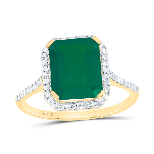 10kt Yellow Gold 1/4 Cttw Natural Diamond 10x8 Mm Emerald Emerald Synthetic Wedding Engagement Anniversary Ring, Women Size: 5-9