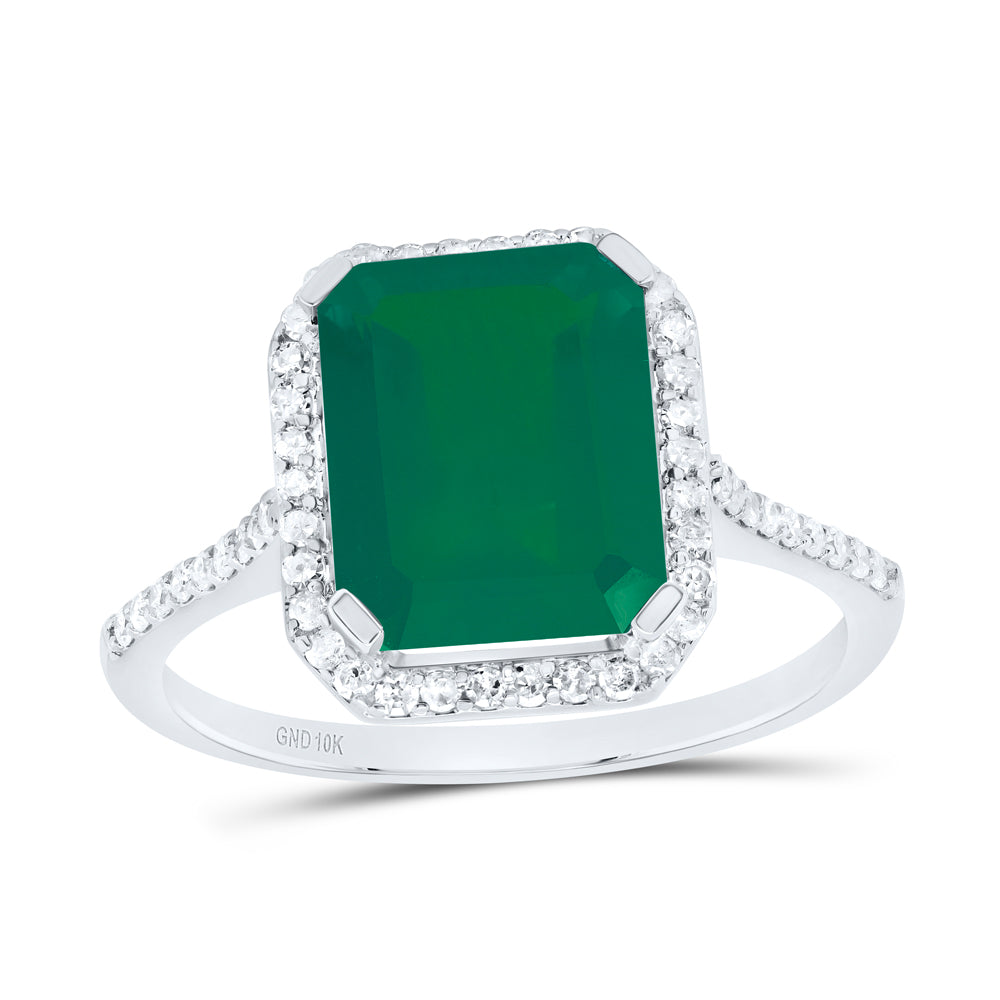 10kt White Gold 1/4 Cttw Natural Diamond 10x8 Mm Emerald Emerald Synthetic Wedding Engagement Anniversary Ring, Women Size: 5-9