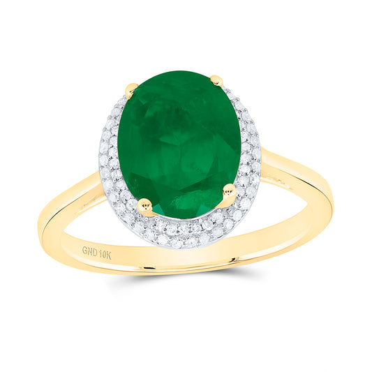 10K Yellow Gold 1/6 Ctw Natural Diamond 10X8 MM Oval Emerald Synthetic Ring, Womens Size: 5-9